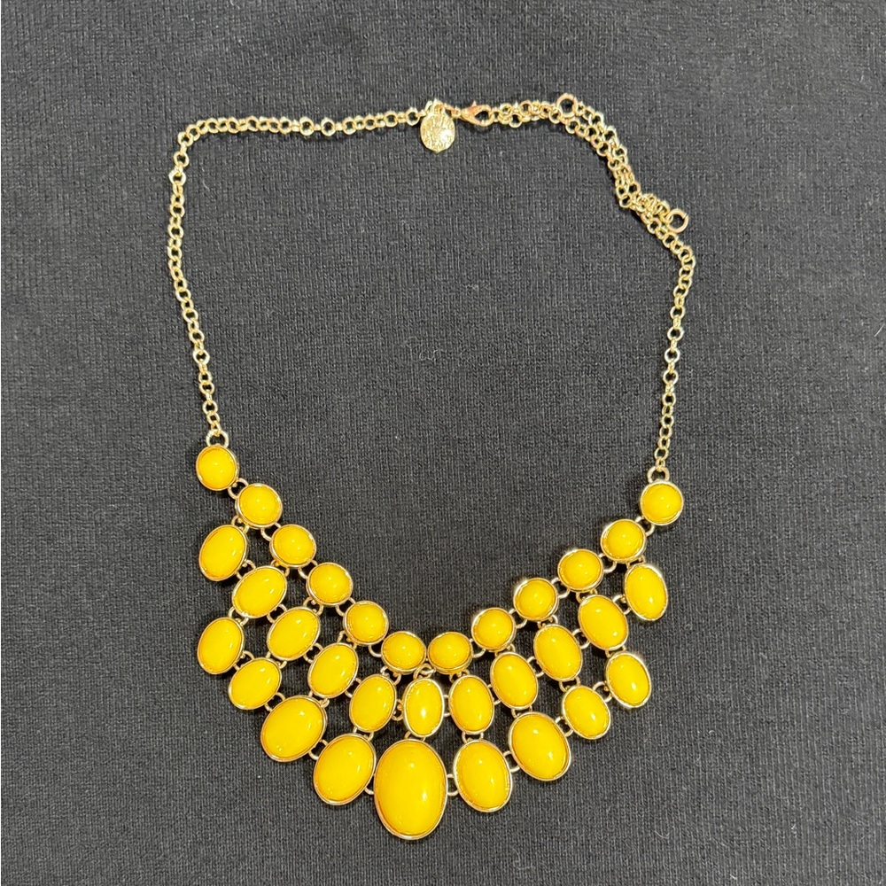 Jane Stone Yellow Statement Bib Necklace Gold Tone Oval Cabochon